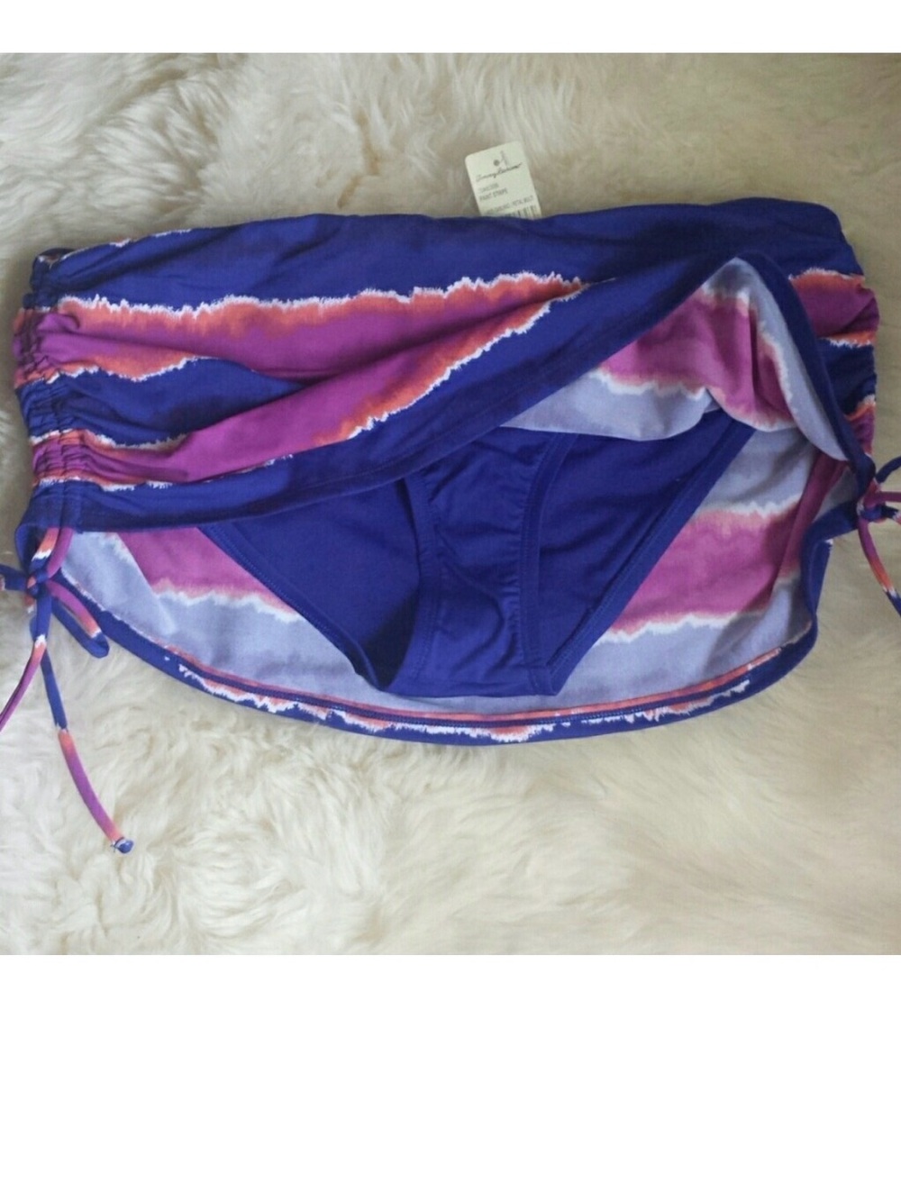 Tommy Bahama Skirted Bikini Bottom, Paint Stripe, Blue & Pink, Size L